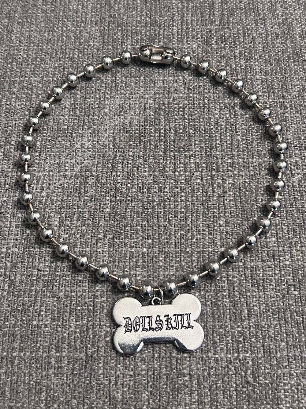 Dolls Kill Silver Bone Pendant Bead Chain Collar Charm